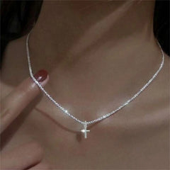 Crystal Cross Necklace with Star Accents - Collar Choker