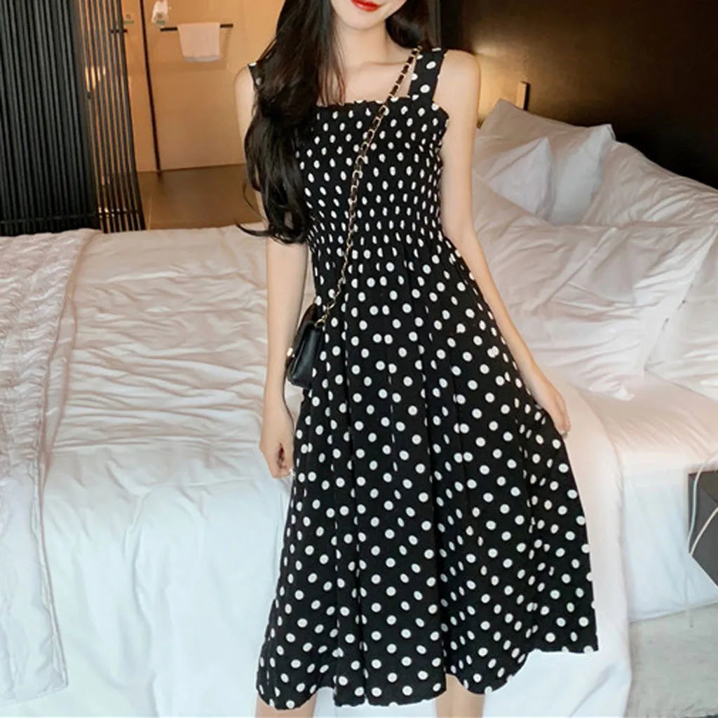 Summer Plus Size Polka Dot Sleeveless Casual Dress