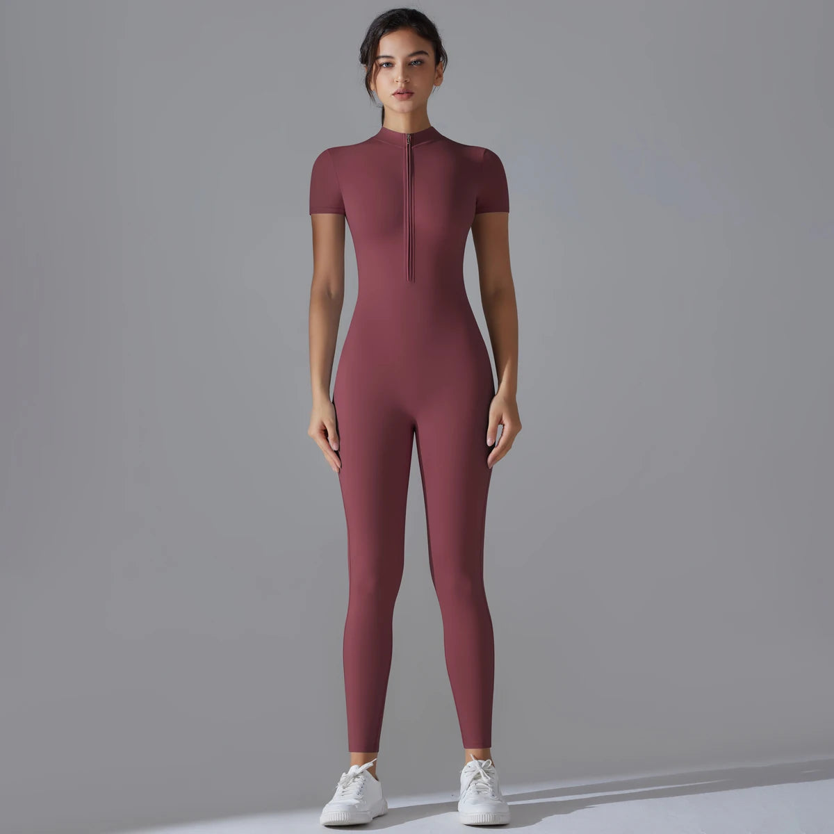 Women's Short Sleeve Zipper Yoga Jumpsuit