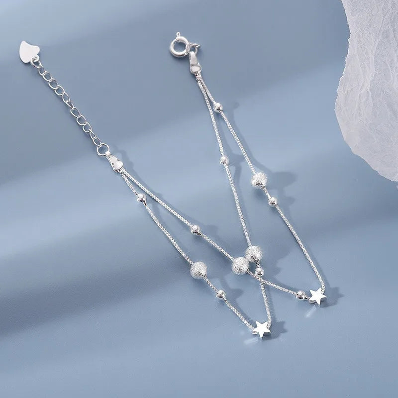 Luxury 925 Sterling Silver Star Beaded Bracelets For Women