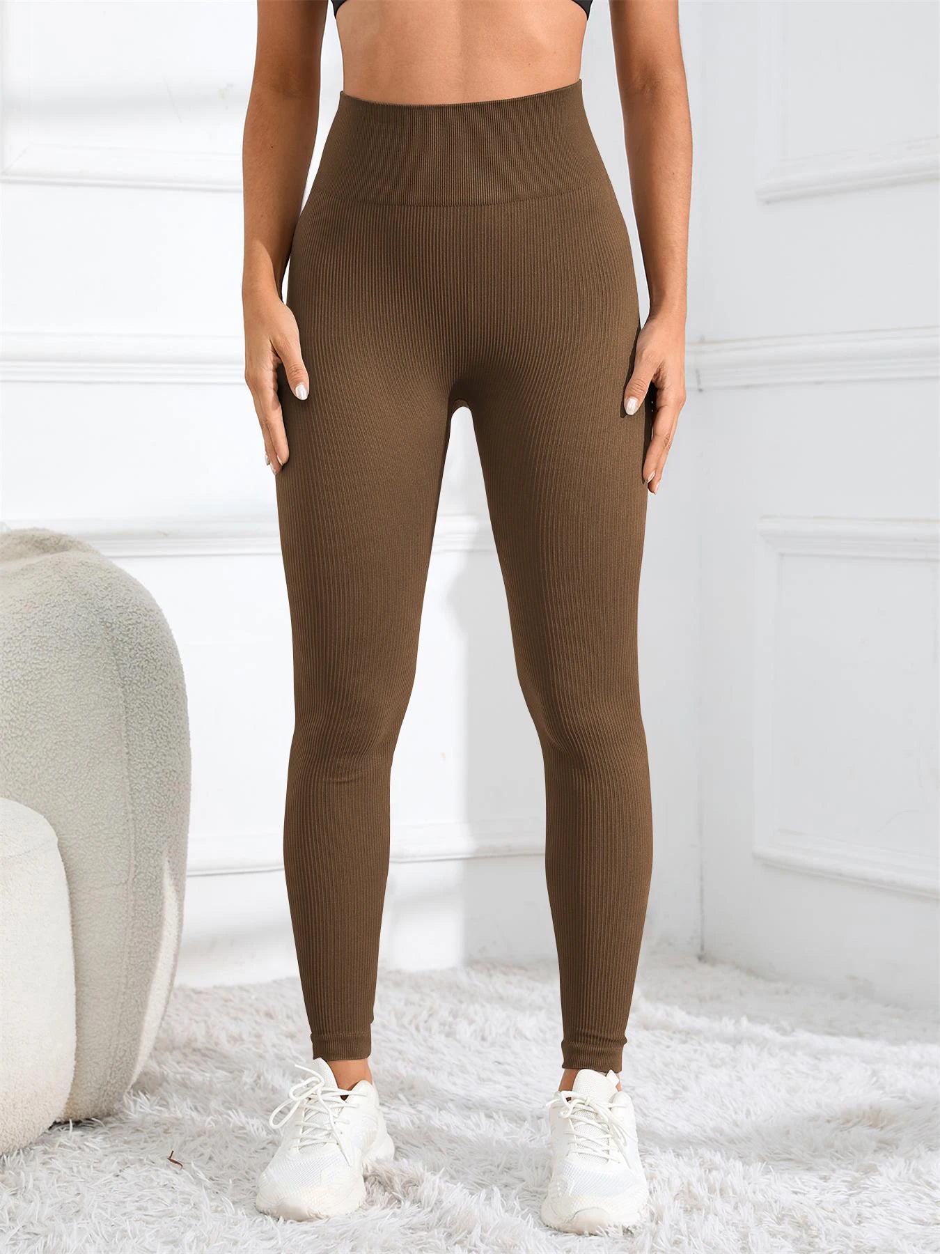 High-Waisted Ribbed Seamless Yoga Leggings