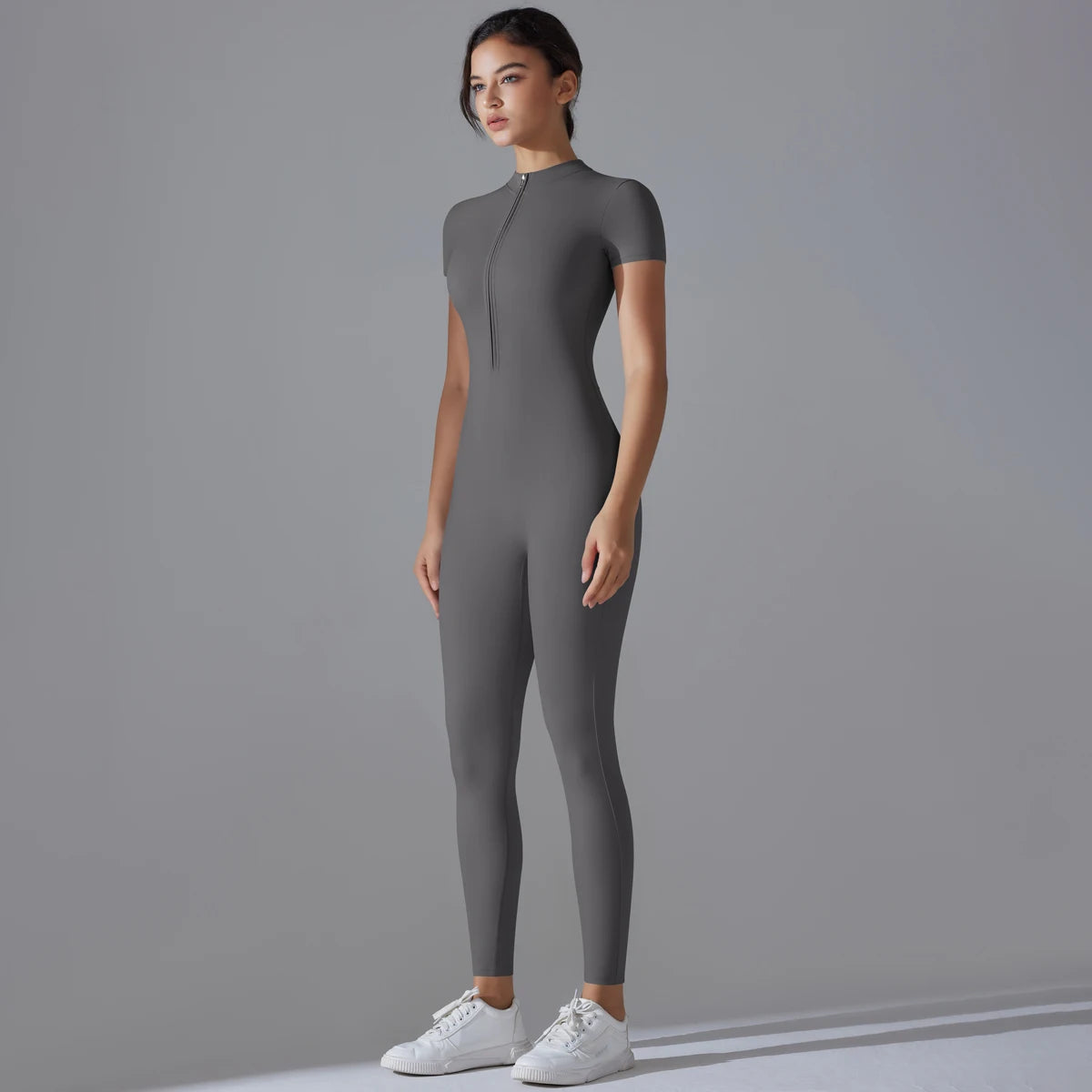 Women's Short Sleeve Zipper Yoga Jumpsuit