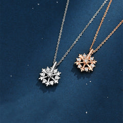 Shiny Rhinestone Rotatable Snowflake Necklace - 925 Silver, Birthday Gift