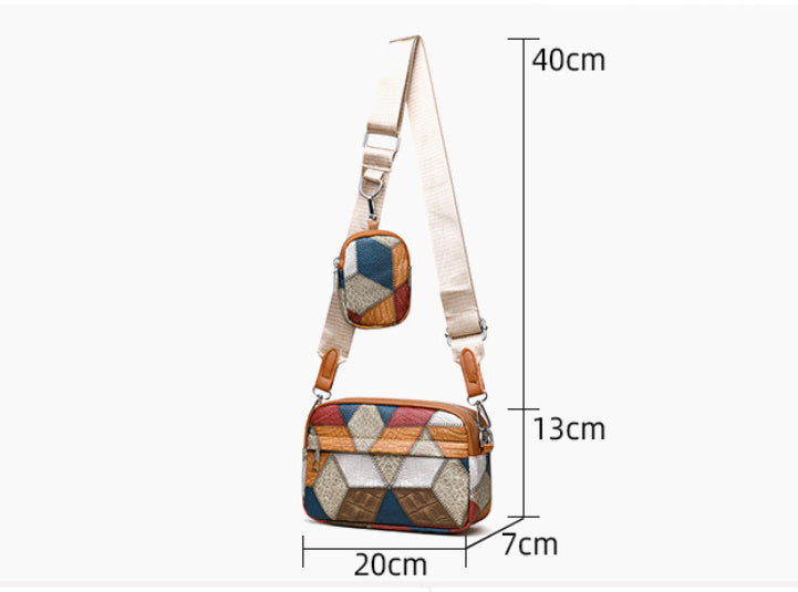 RETRO FASHION STITCHING CONTRAST COLOR SMALL SQUARE BAG