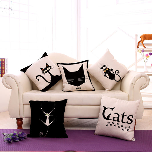 BLACK AND WHITE CAT PRINT COTTON LINEN SOFA