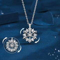 Shiny Rhinestone Rotatable Snowflake Necklace - 925 Silver, Birthday Gift