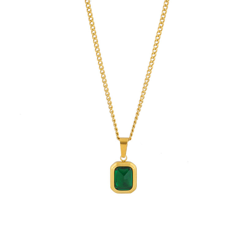 SIMPLE EMERALD PENDANT NECKLACE FEMALE CLAVICLE CHAIN