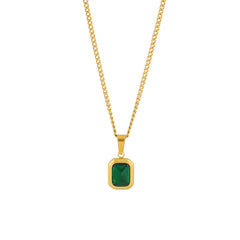 SIMPLE EMERALD PENDANT NECKLACE FEMALE CLAVICLE CHAIN